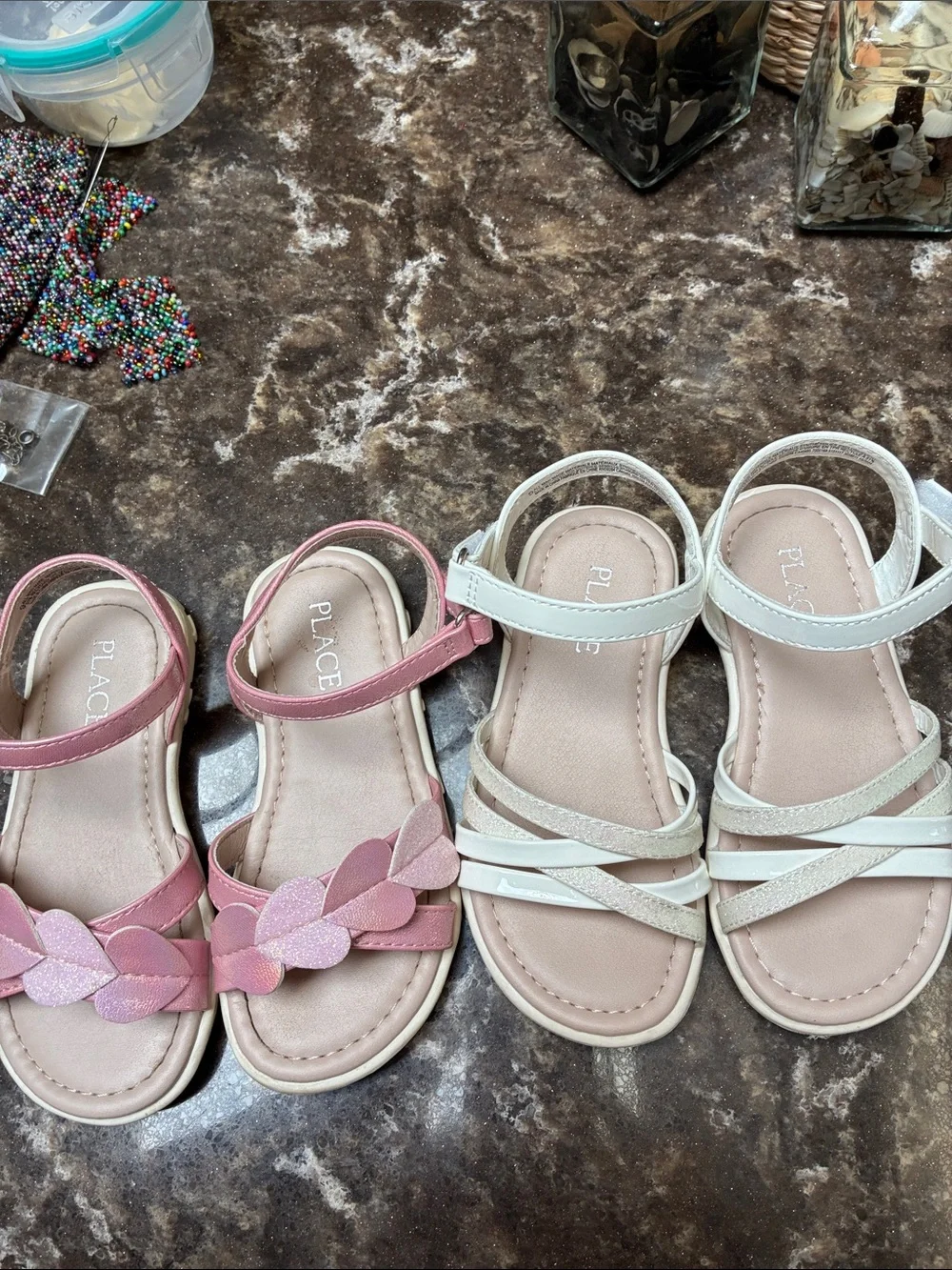 The Children's Place Girls' 3 prs Sandals in Pink, White, Tan